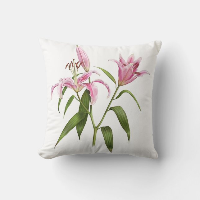 Pink Stargazer Lily Throw Pillow (Front)