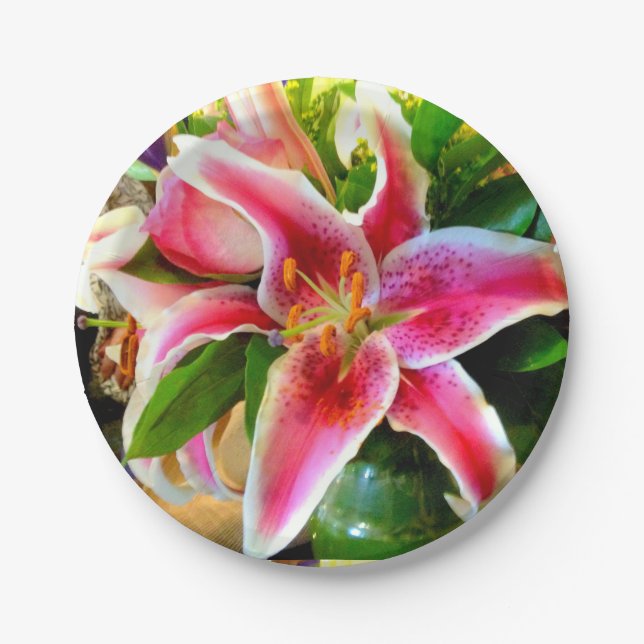 pink stargazer lily Thunder_Cove Paper Plates (Front)