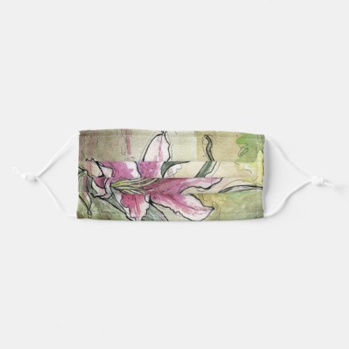 Pink Stargazer Lily Watercolor Paintings Adult Cloth Face Mask