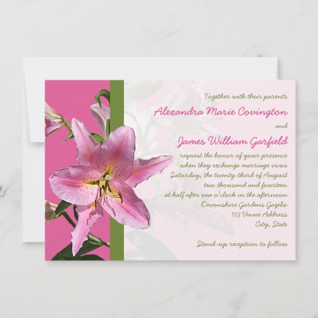 Pink Stargazer Lily Wedding invitation (Front)