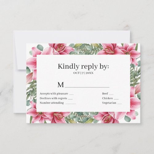 Pink Stargazer Lily Wedding RSVP Card