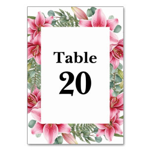 Pink Stargazer Lily Wedding Table Number Card