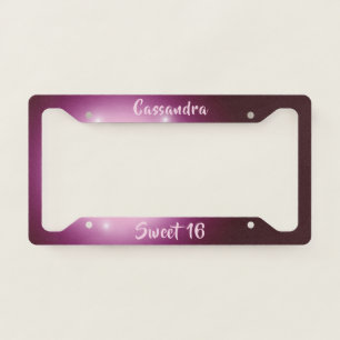 Pink Starry Gradient Design, Sweet 16 License Plate Frame