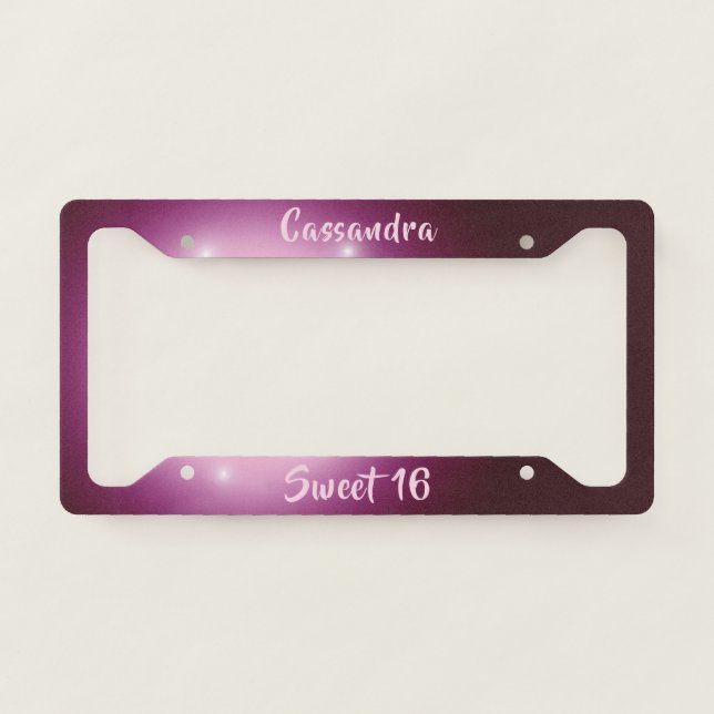 Pink Starry Gradient Design, Sweet 16 License Plate Frame (Front)