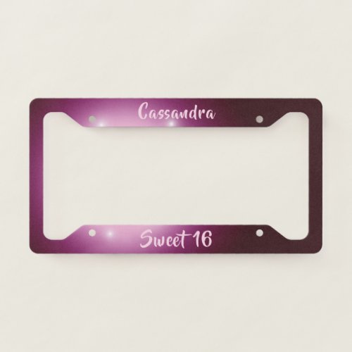 Pink Starry Gradient Design Sweet 16 License Plate Frame