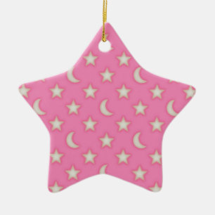 Pink stars and moons pattern ceramic ornament