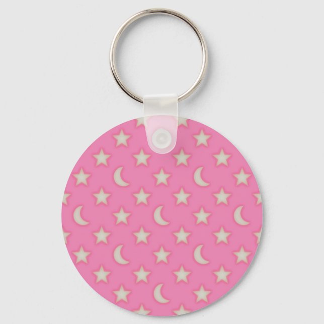 Pink stars and moons pattern keychain (Front)