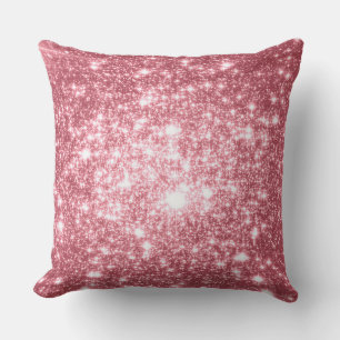 Pink Stars Astral Glitter Throw Pillow