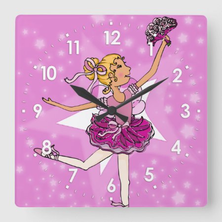 Pink Stars Ballerina Blonde Girls Wall Clock