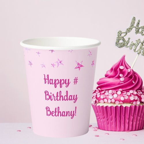 Pink Stars Birthday Personalized Paper Cups