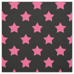 Pink Stars Black Background Textile Fabric