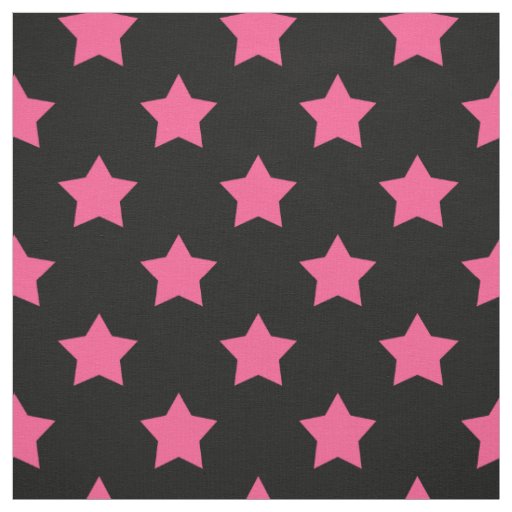 Pink Stars Black Background Textile Fabric