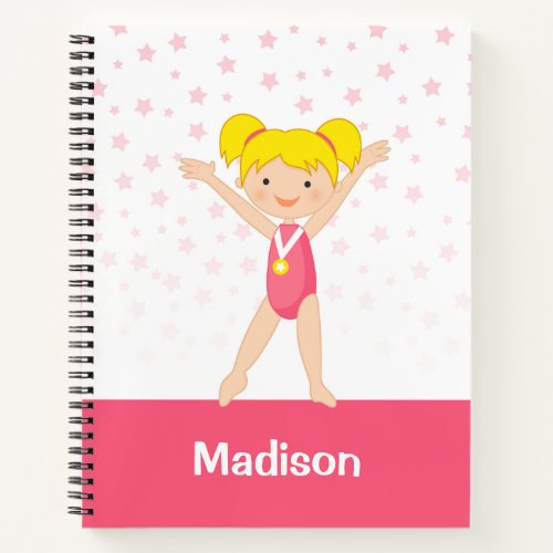 Pink Stars Blonde Girl Gymnastics Personalized Notebook