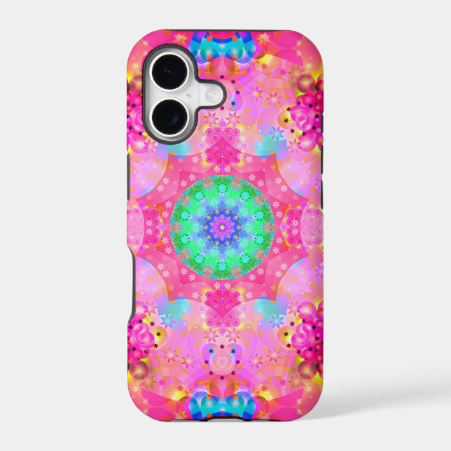 Pink Stars & Bubbles Fractal Pattern Iphone Case (Back)