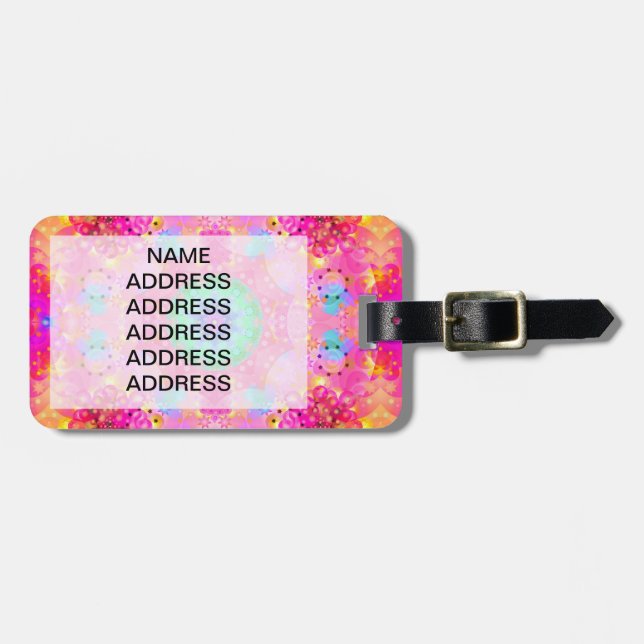 Pink Stars & Bubbles Fractal Pattern Luggage Tag (Front Horizontal)