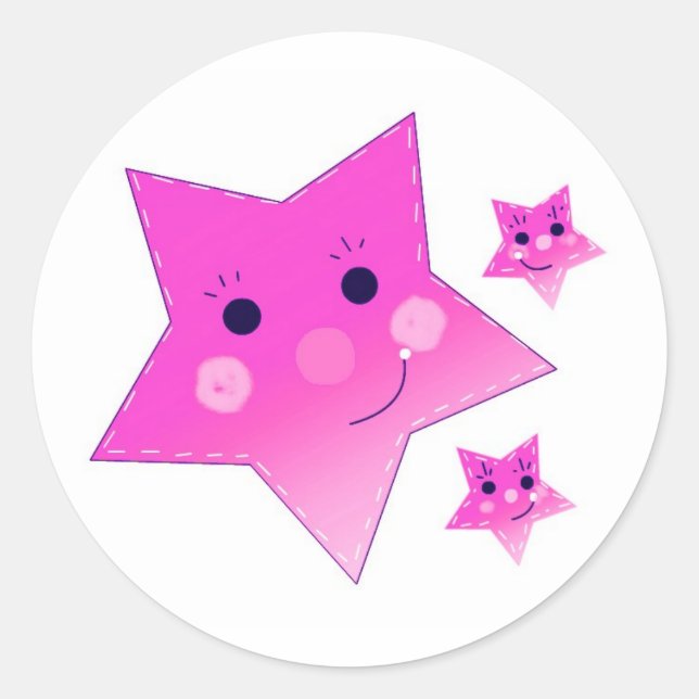 Pink Stars Classic Round Sticker (Front)