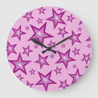 Pink Stars clock round pale pink