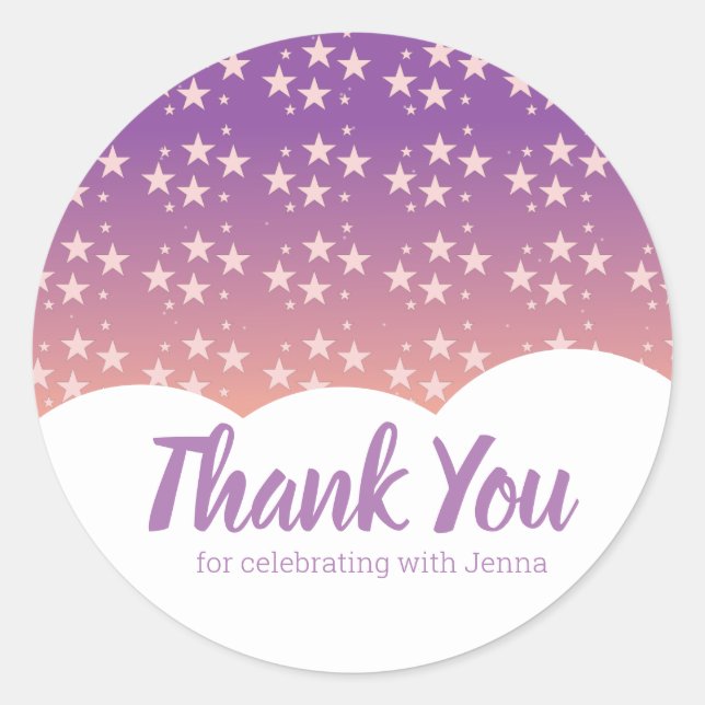 Pink Stars Cloud Birthday Favor Classic Round Sticker (Front)