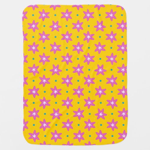 Pink Stars  Cute Blue Dots on Yellow Baby Blanket