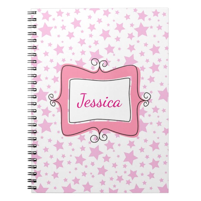 Pink Stars Doodle Frame Notebook (Front)