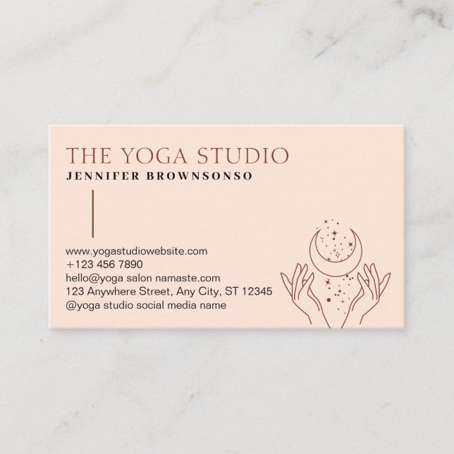 Pink Stars Energy Healing Hands Moon Spiritual Business Card (Front)