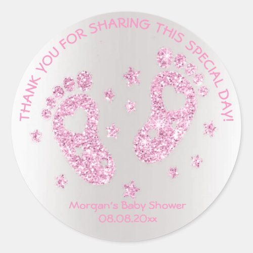 Pink Stars Feet Baby Shower Favor Thank You Girl Classic Round Sticker