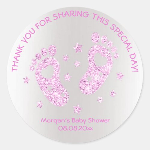 Pink Stars Feet Baby Shower Favor Thank You Spark Classic Round Sticker