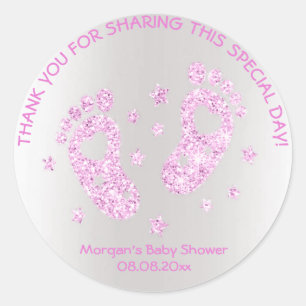 Pink Stars Feet Baby Shower Favor Thank You Spark Classic Round Sticker