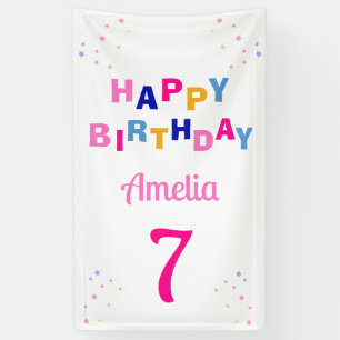 Pink Stars Girl Happy Birthday Banner