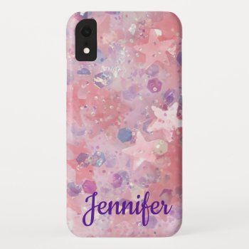 Pink Stars Glitter Girly Patterned Custom Name Iphone Xr Case by Frasure_Studios at Zazzle