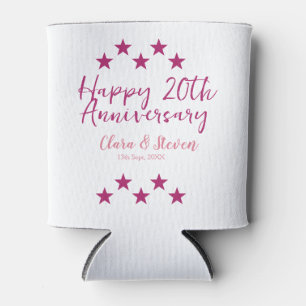 pink stars happy 20th anniversary wedding trendy b can cooler