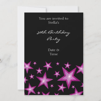 Pink Stars invitation vertical black