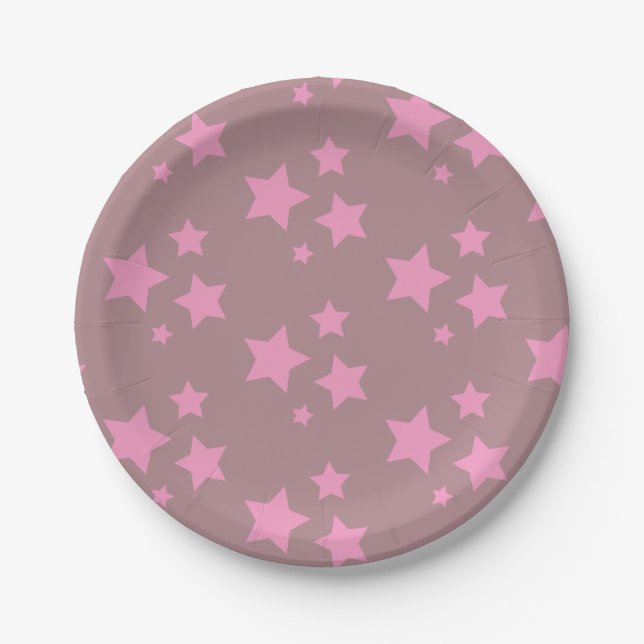 Pink Stars Kids Baby Circus Party Paper Plates (Front)