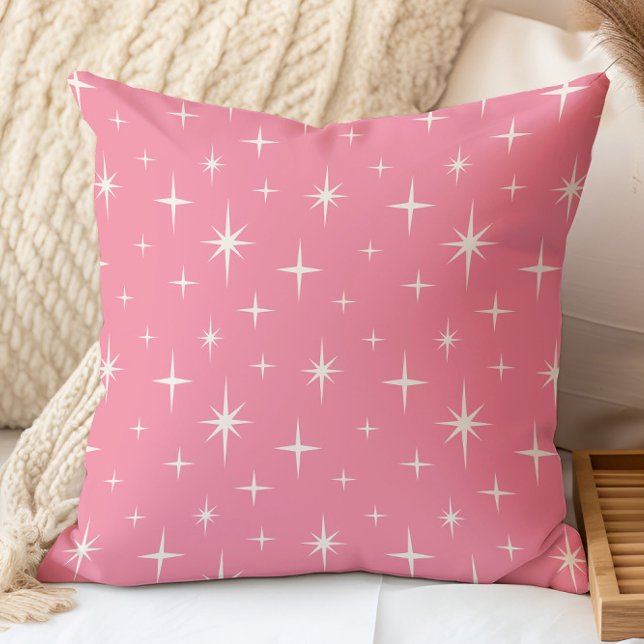Pink Stars Mid Century Modern Atomic Starburst Throw Pillow (Creator Uploaded)
