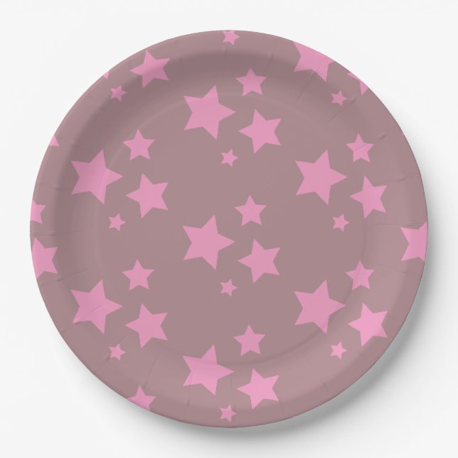Pink Stars Modern design Kids Baby Circus Party Paper Plates (Front)