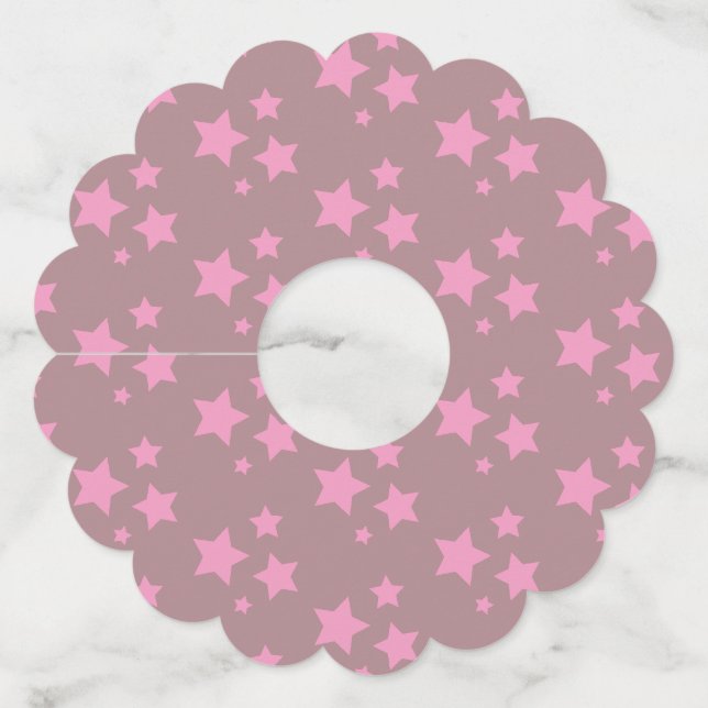 Pink Stars Modern design Wine Glass Tag (Front)