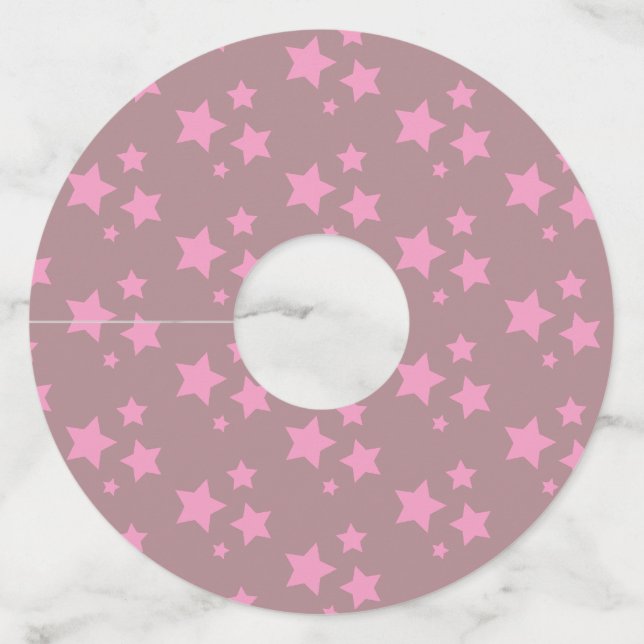 Pink Stars Modern design Wine Glass Tag (Front)