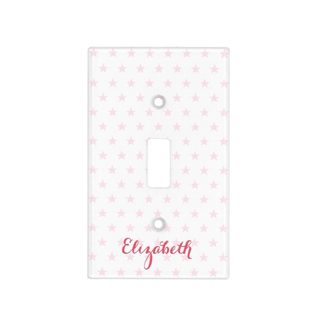 Pink Stars Monogram Girly Nursery Girls Kids Room Light Switch Cover (Front)