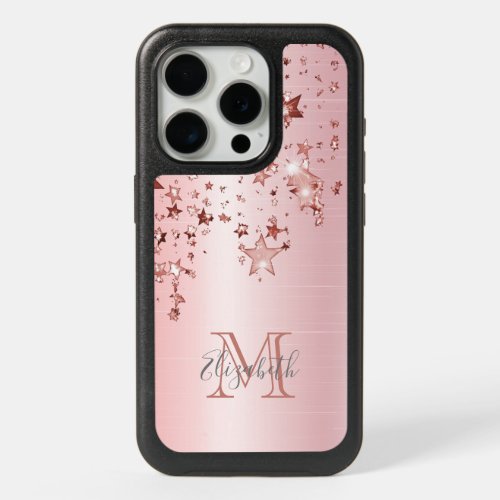 Pink stars monogram name iPhone 15 pro case