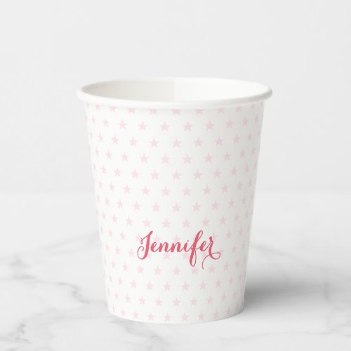 Pink Stars Monogrammed Kids Girls Birthday Party Paper Cups