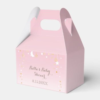 Pink Stars Moon Baby Shower Favor Boxes by FancyMeWedding at Zazzle
