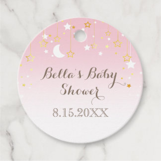 Pink Stars Moon Baby Shower Favor Tags