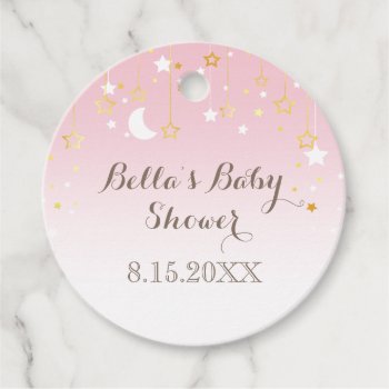 Pink Stars Moon Baby Shower Favor Tags by FancyMeWedding at Zazzle