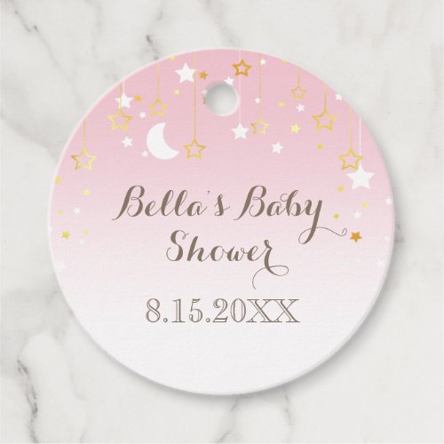 Pink Stars Moon Baby Shower Favor Tags