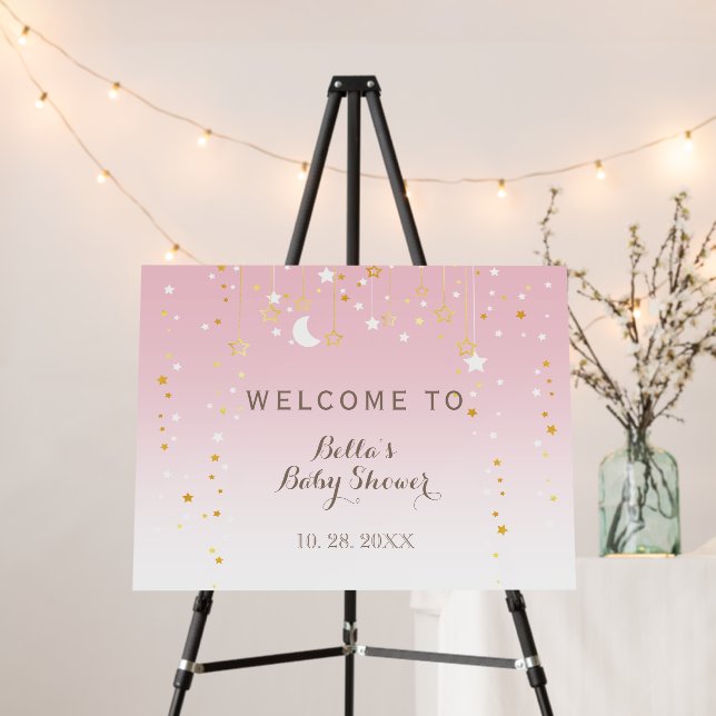Pink Stars Moon Baby Shower Foam Board (In Situ (Stand))