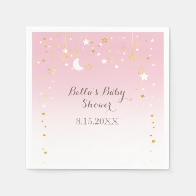 Pink Stars Moon Baby Shower Napkins (Front)