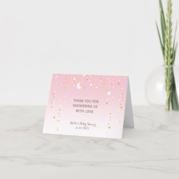 Pink Stars Moon Baby Shower Thank You Card by FancyMeWedding at Zazzle
