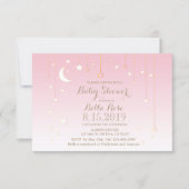 Pink stars moon girl baby shower invitations (Front)