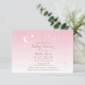 Pink stars moon girl baby shower invitations (Standing Front)
