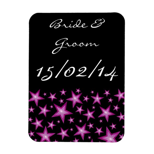 Pink Stars 'Names Date' magnet black (Vertical)